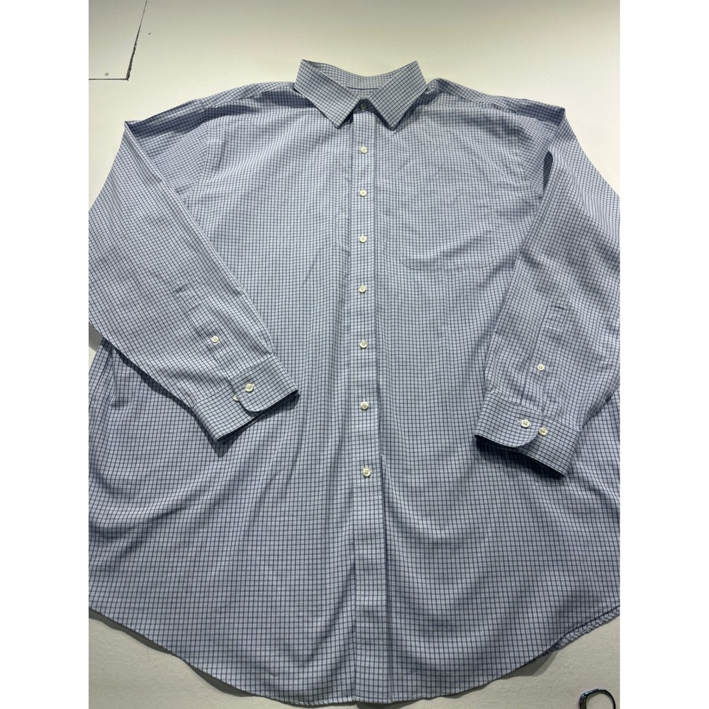 Brooks Brothers Supima Cotton Non-Iron Dress Shirt Blue Tattersall 18.5 36/37